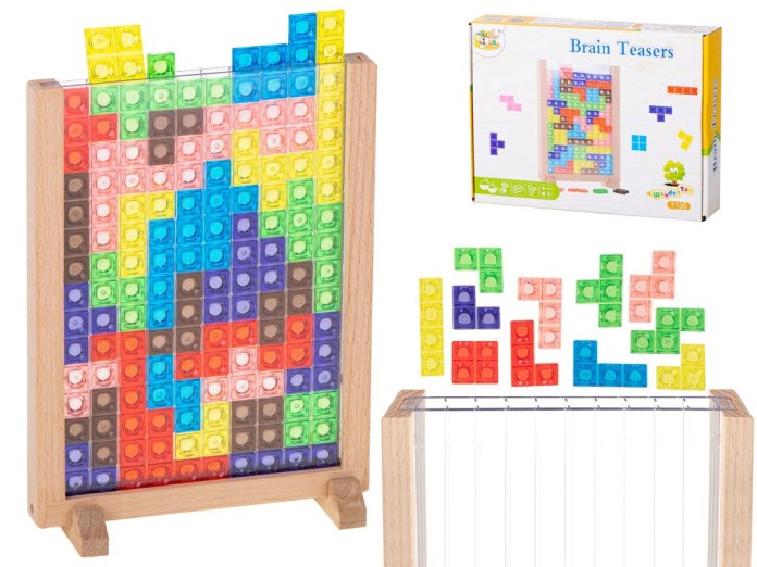 Gra logiczna edukacyjna, kolorowa układanka tetris, Montessori, wiek 3+